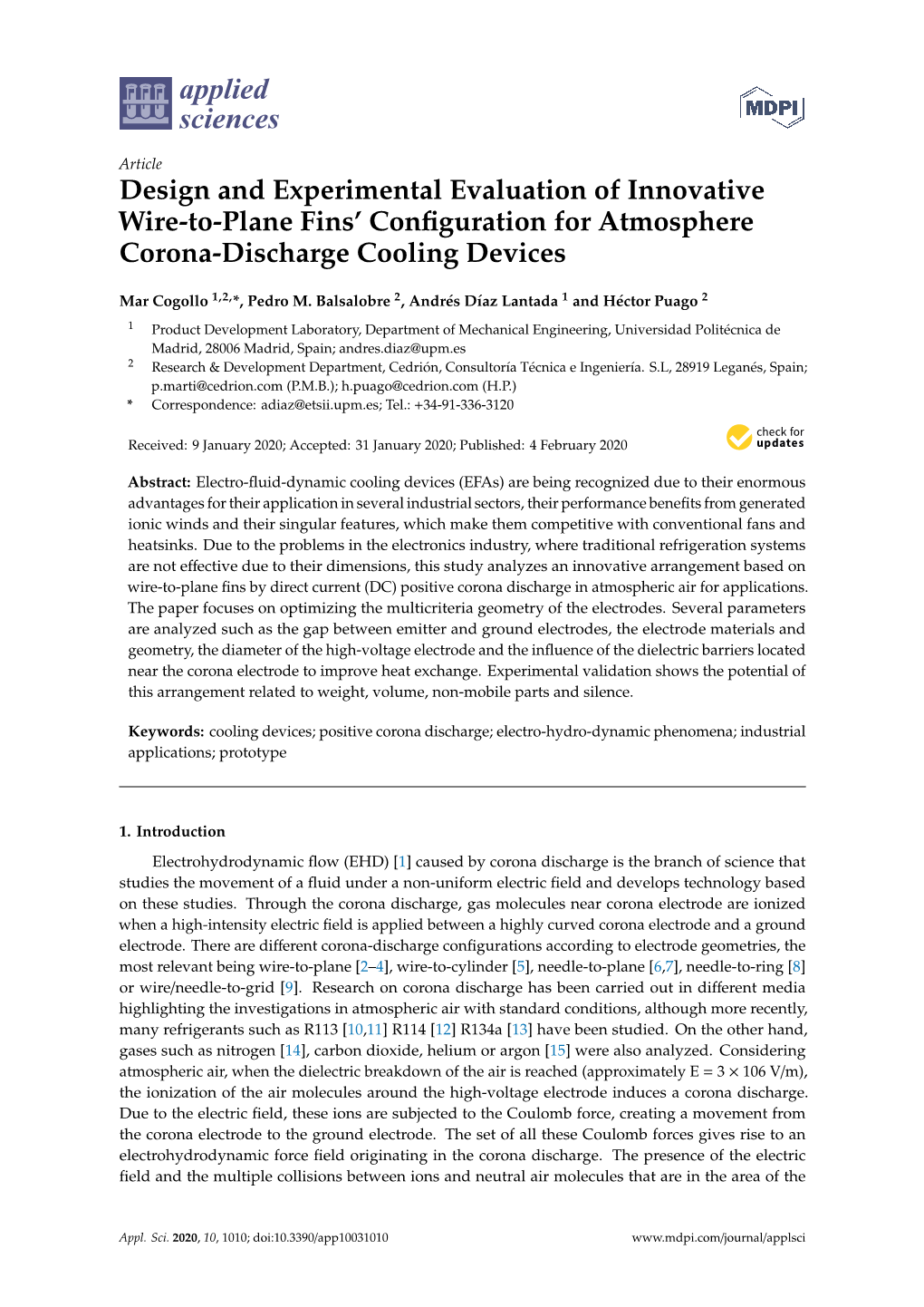 Design and Experimental Evaluation of Innovative Wire-To-Plane Fins' Configuration for Atmosphere Corona-Discharge Cooling