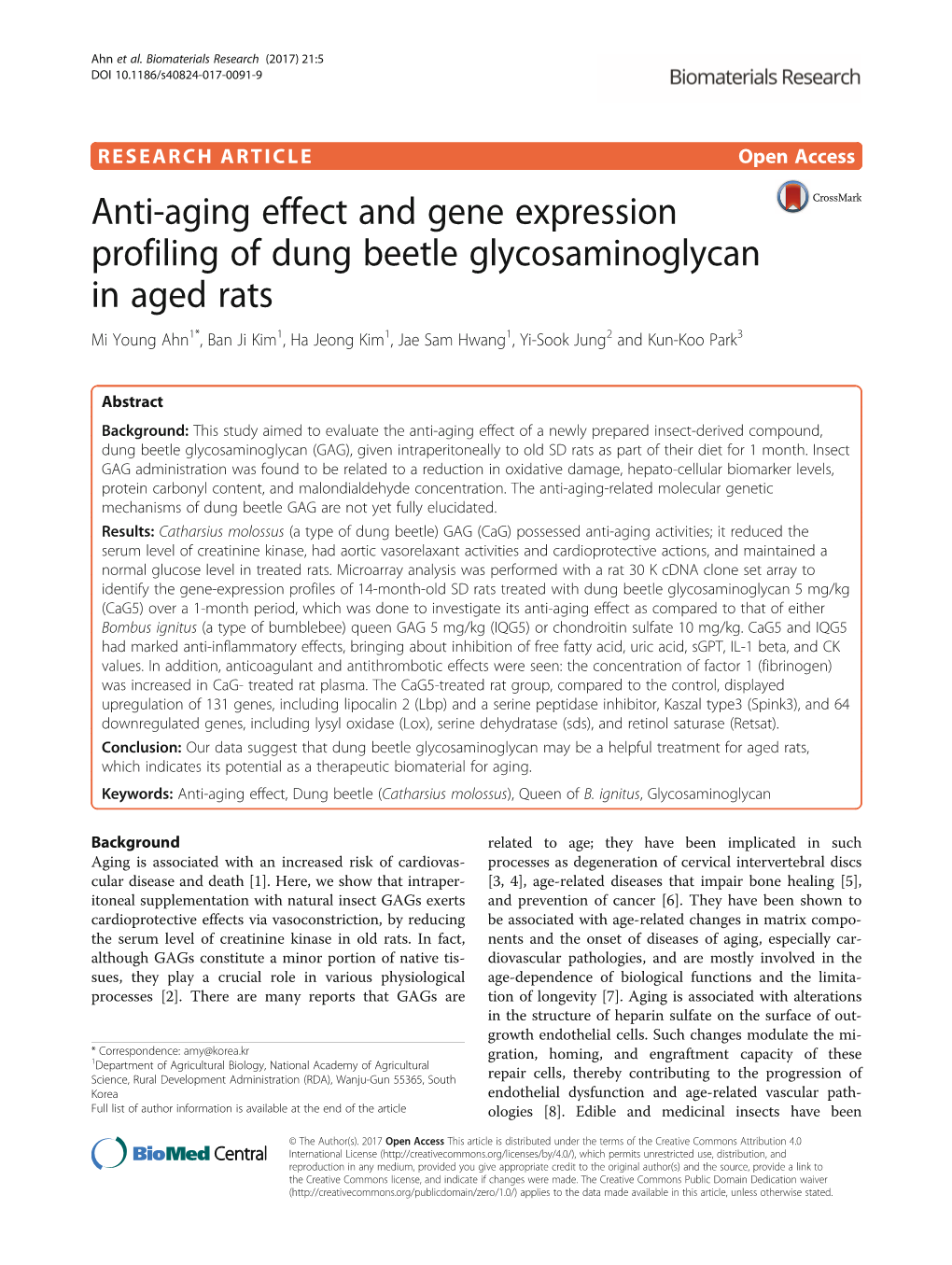 Anti-Aging Effect and Gene Expression Profiling of Dung Beetle