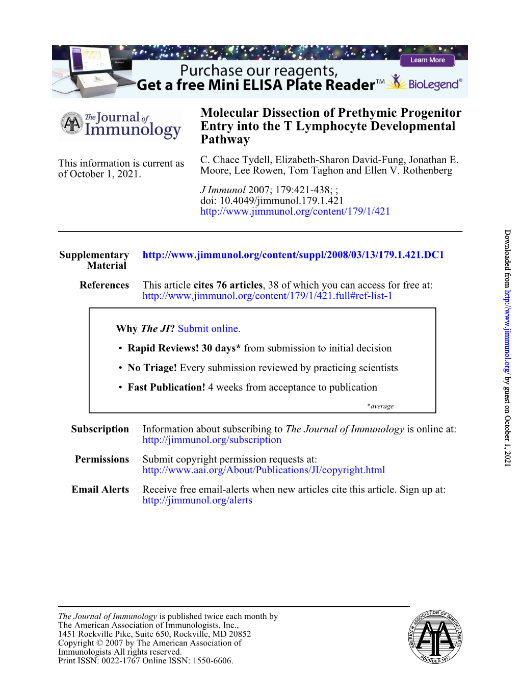 Pathway Entry Into the T Lymphocyte Developmental Molecular