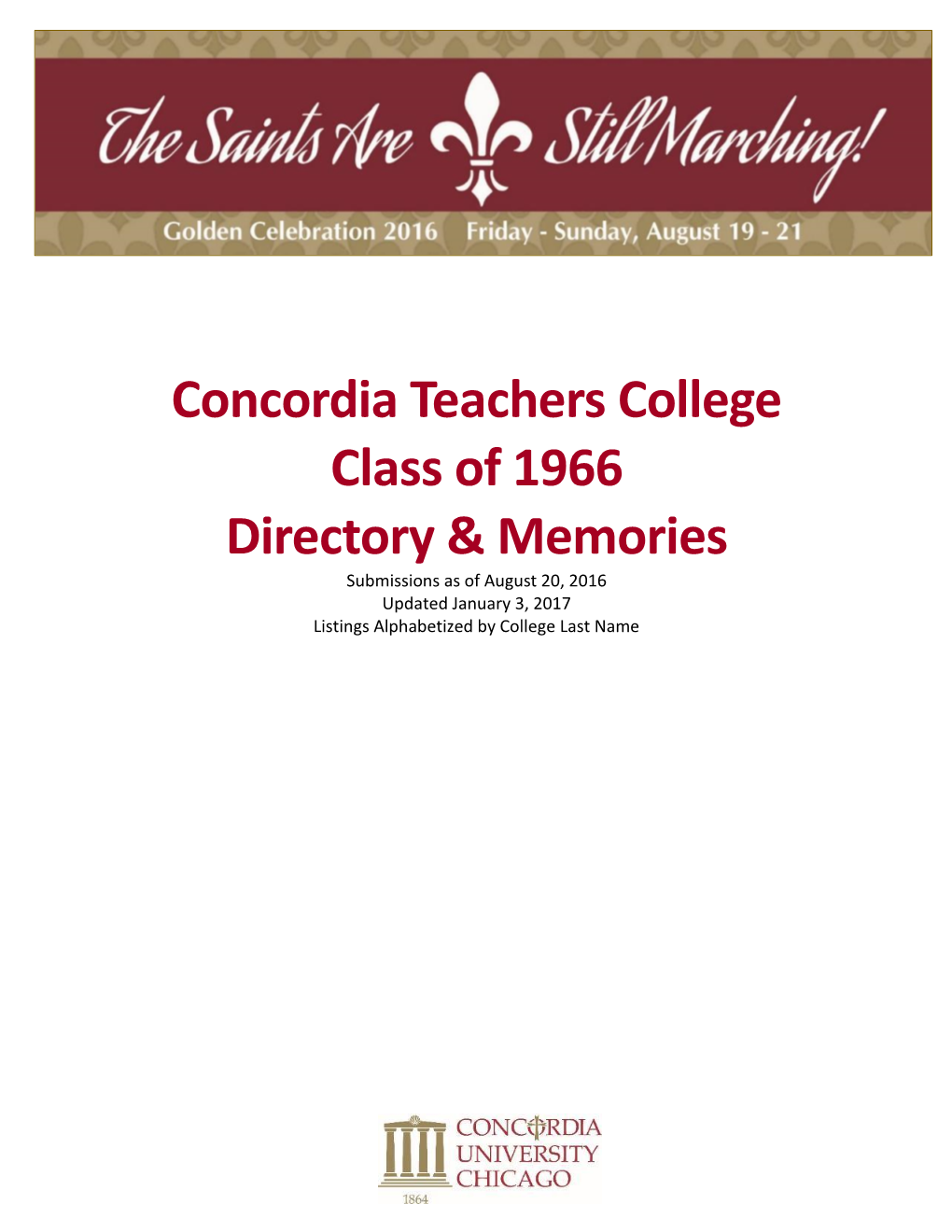 Concordia Teachers College Class of 1966 Directory & Memories