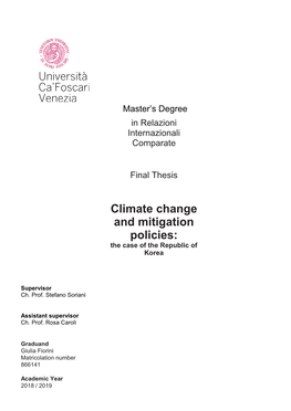 Climate Change and Mitigation Policies: the Case of the Republic of Korea
