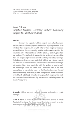 Combining Exegesis to Fulfill God's Calling