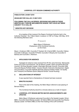 Minutes of the Meeting of the LCR Combined Authority Held on 24 May 2019 PDF