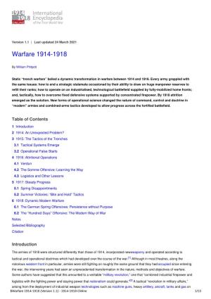Warfare 1914-1918 | International Encyclopedia of the First World War
