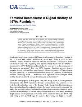 Feminist Bestsellers: a Digital History of 1970S Feminism Michelle Moravec and Kent K