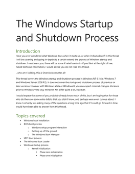 The Windows Startup and Shutdown Process