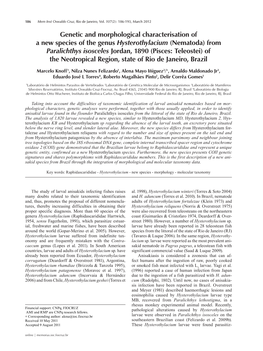 (Nematoda) from Paralichthys Isosceles Jordan, 1890 (Pisces: Teleostei) of the Neotropical Region, State of Rio De Janeiro, Brazil