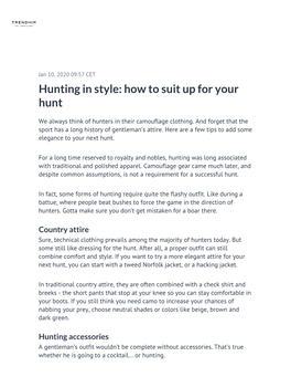 ​Hunting in Style: How to Suit up for Your Hunt