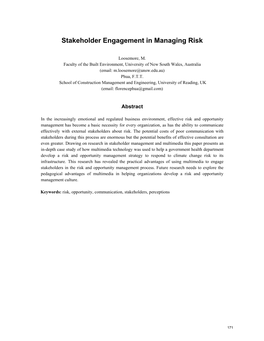 Stakeholder Engagement in Managing Risk