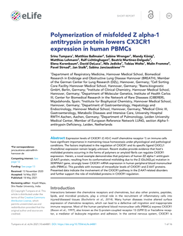 Polymerization of Misfolded Z Alpha-1 Antitrypsin Protein Lowers CX3CR1