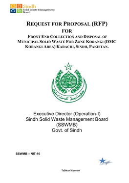 (Rfp) for Front End Collection and Disposal of Municipal Solid Waste for Zone Korangi (Dmc Korangi Area) Karachi, Sindh, Pakistan