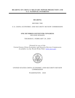Hearing on China's Military Power Projection and U.S