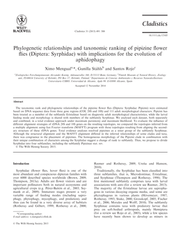 Phylogenetic Relationships and Taxonomic Ranking of Pipizine Flower