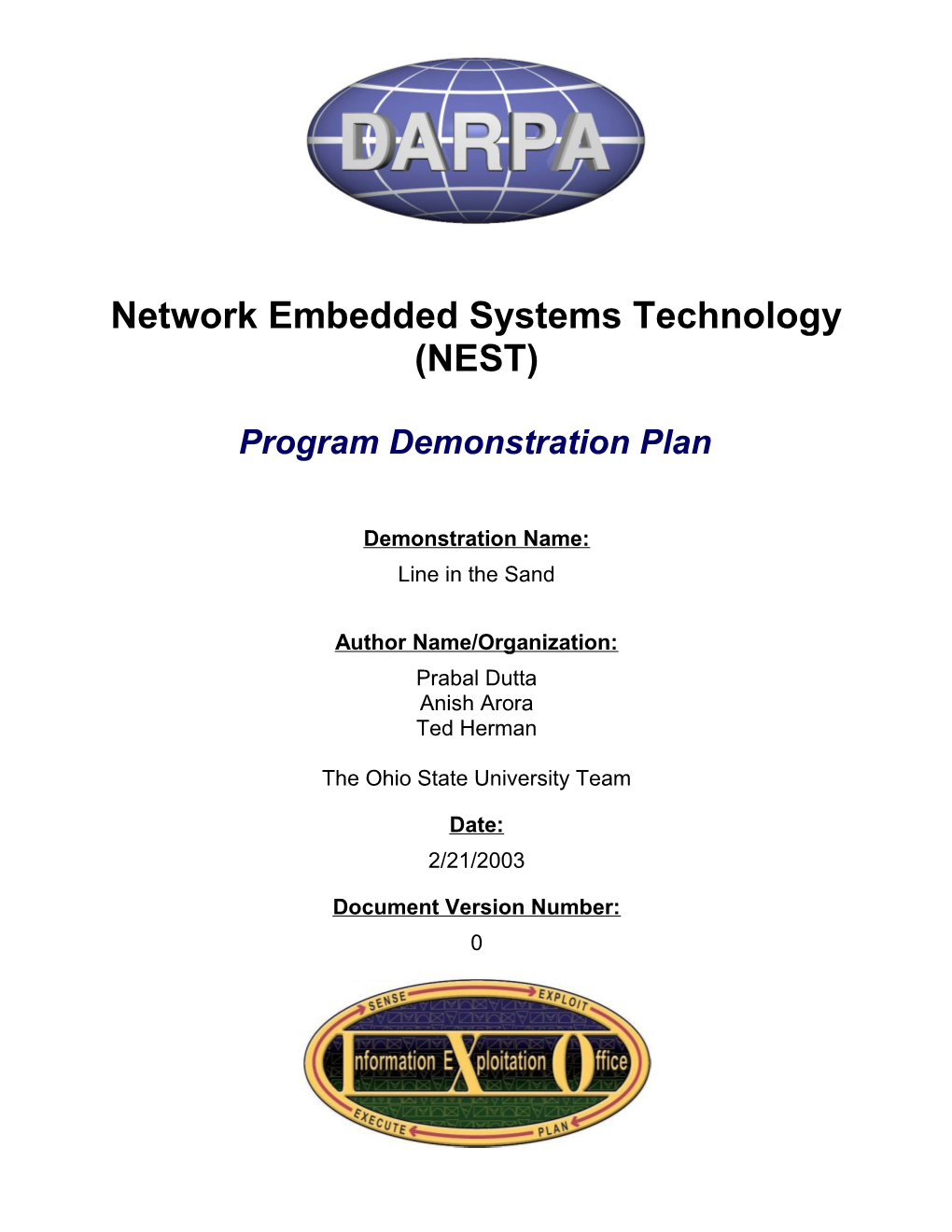 NEST SOCOM/UW Demonstation Plan Template