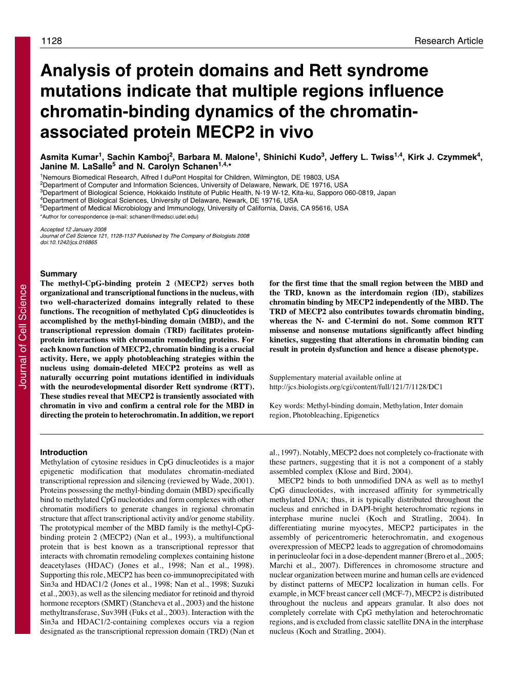 Analysis of Protein Domains and Rett Syndrome Mutations Indicate That