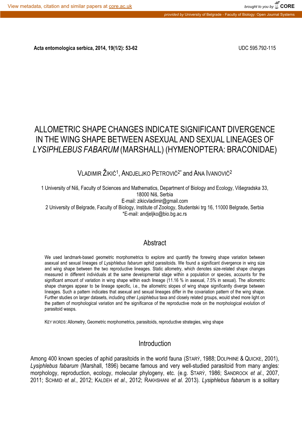 Allometric Shapechanges Indicatesignificant