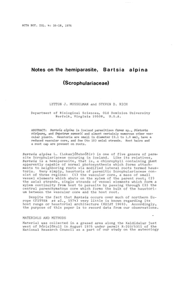 Notes on the Hemiparasite, Bartsia Alpina (Scrophulariaceae)