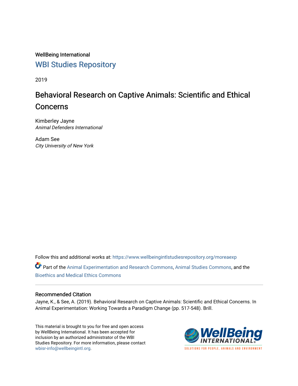 Behavioral Research on Captive Animals: Scientific and Ethical Concerns