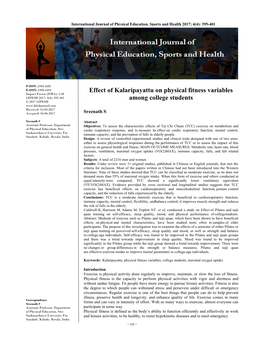 Effect of Kalaripayattu on Physical Fitness Variables Among College