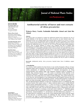 Antibacterial Activity of Leaves and Root Extracts of Abrus Precatorius