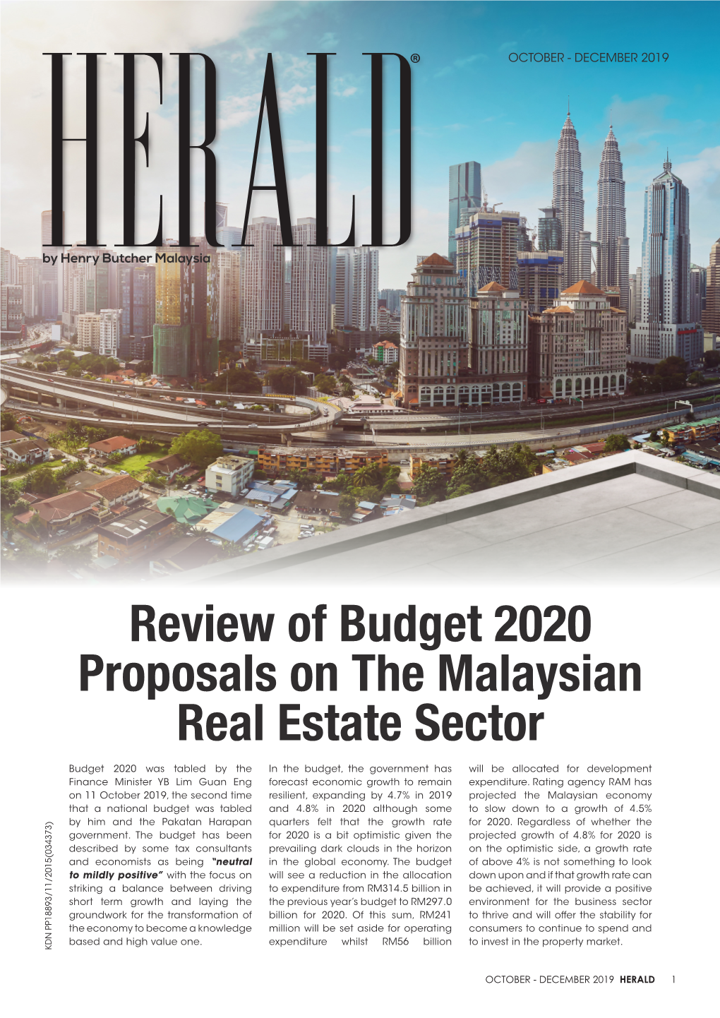 Review of Budget 2020 Proposals on the Malaysian Real Estate Sector