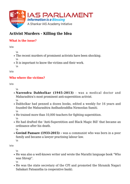 Activist Murders - Killing the Idea