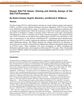 Cloning and Activity Assays of the SULT1A Promoters