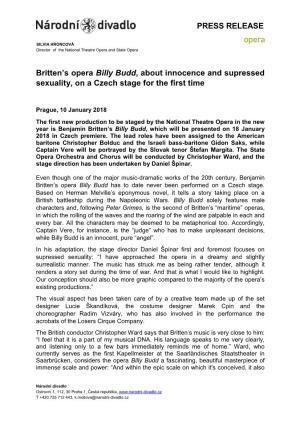PRESS RELEASE Britten's Opera Billy Budd, About Innocence And