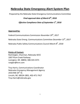 Nebraska State Emergency Alert System Plan
