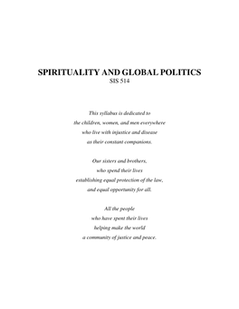 Spirituality and Global Politics Sis 514