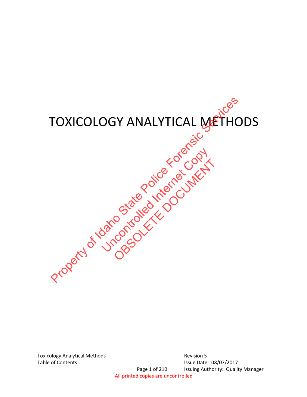 TOXICOLOGY ANALYTICAL METHODS Services