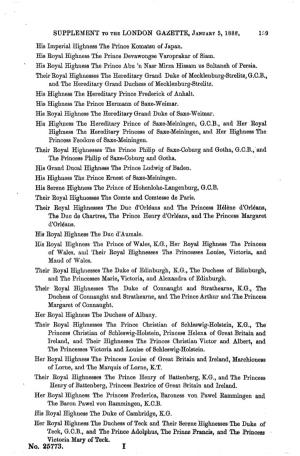 SUPPLEMENT to the LONDON GA/ETTE, JANUARY 5, 1888. Lf.9 His Imperial Highness the Prince Komatsu of Japan