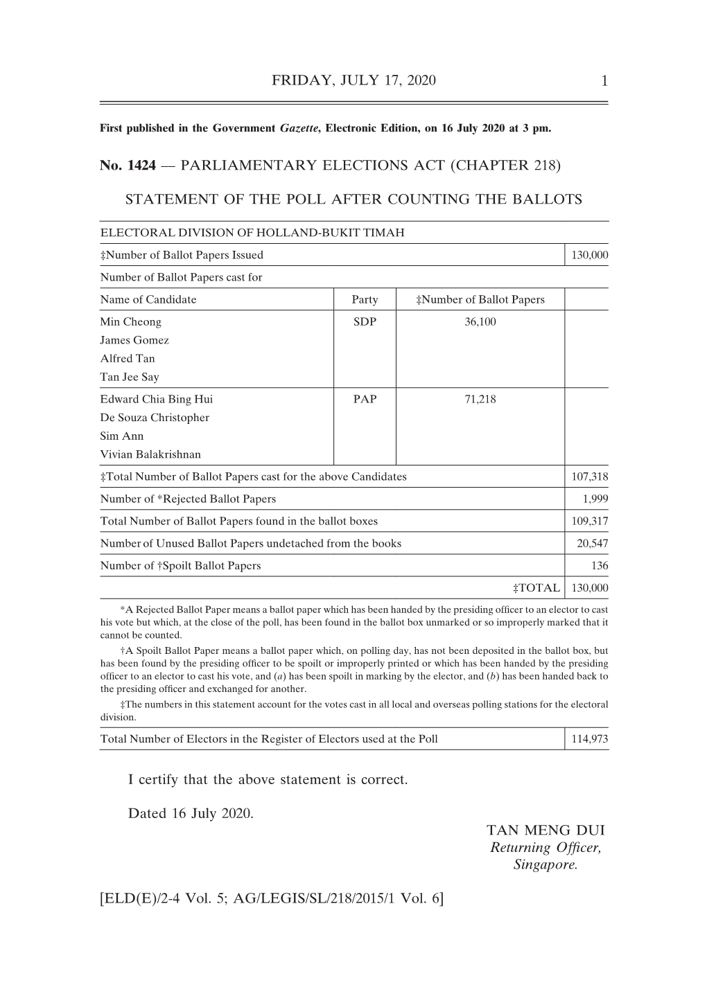 Parliamentary Elections Act (Chapter 218)