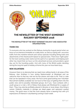 The Newsletter of the West Somerset Railway September 2018