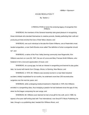 HOUSE RESOLUTION 77 by Sexton JA RESOLUTION to Honor The