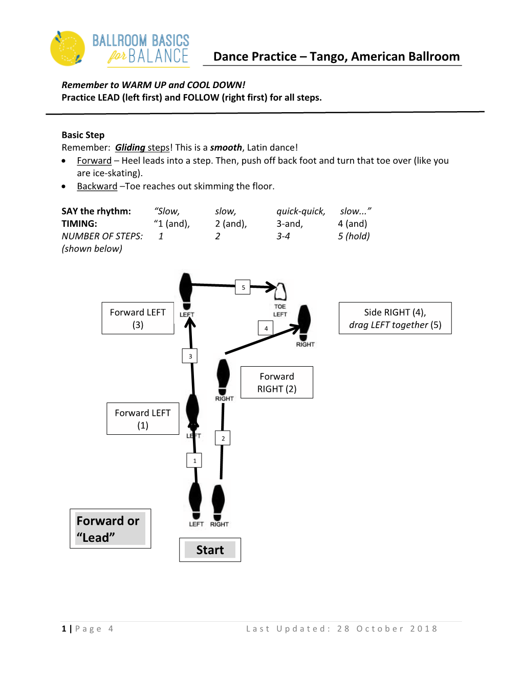 Dance Practice – Tango, American Ballroom Start Forward Or “Lead”