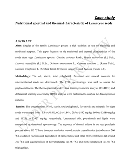 Case Study Nutritional, Spectral and Thermal Characteristic of Lamiaceae Seeds