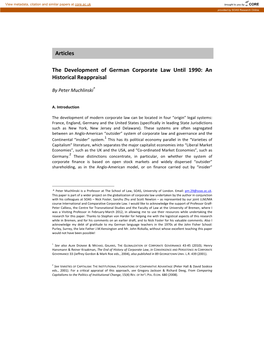 Articles the Development of German Corporate Law Until 1990