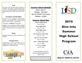 Summer School Schedule Summer School Sites