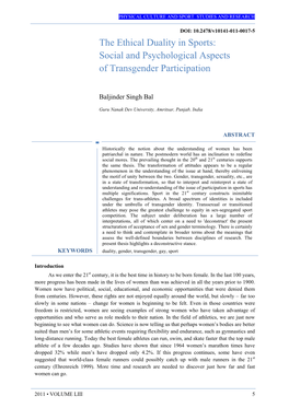 Social and Psychological Aspects of Transgender Participation