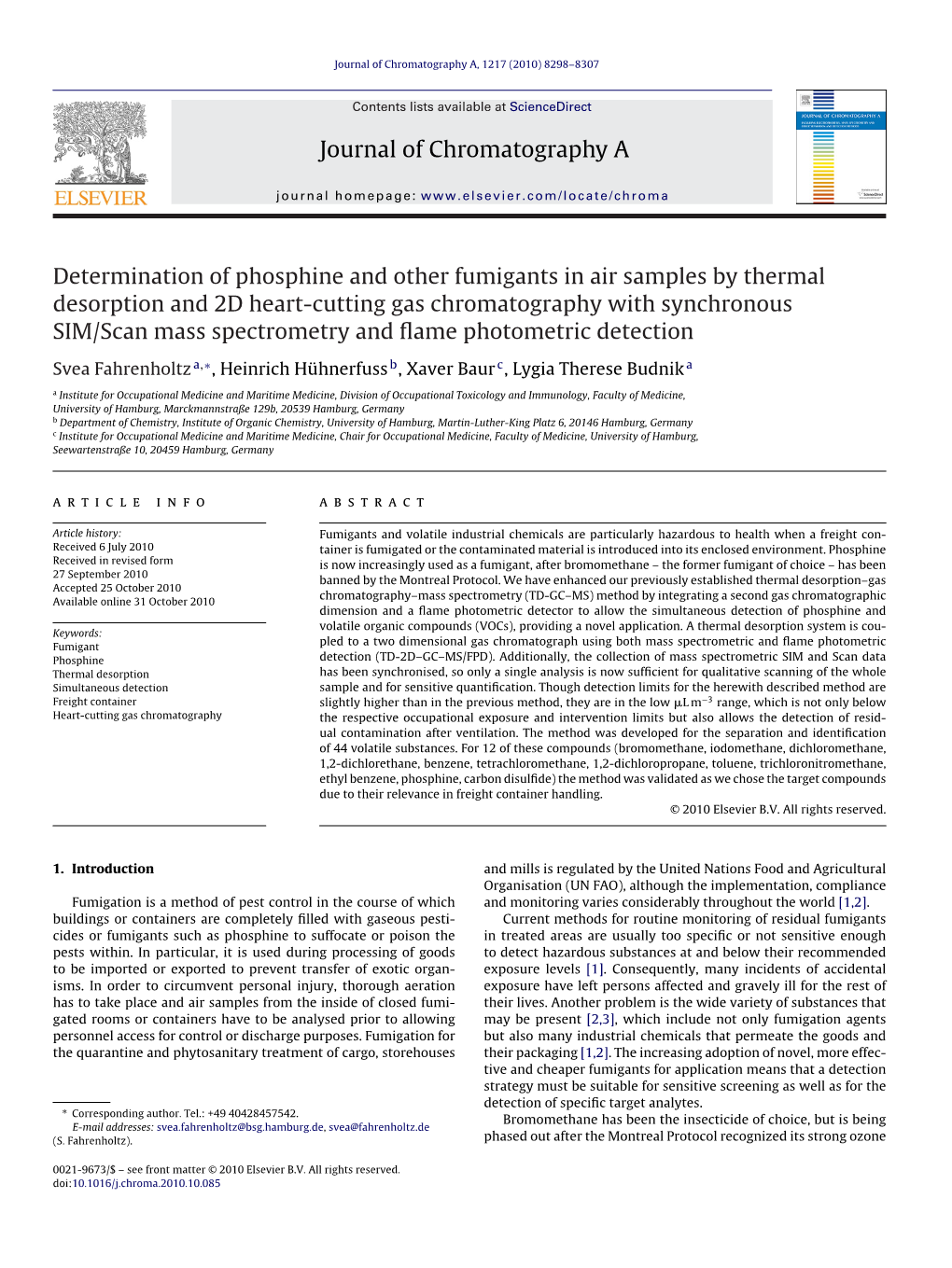 Determination of Phosphine and Other Fumigants in Air Samples by Thermal