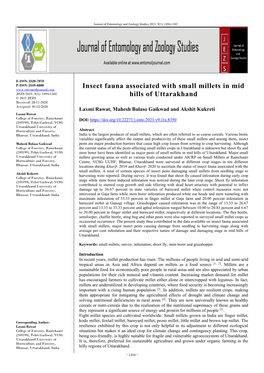 Insect Fauna Associated with Small Millets in Mid Hills of Uttarakhand