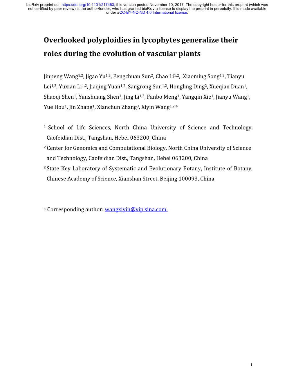 Overlooked Polyploidies in Lycophytes Generalize Their Roles During the Evolution of Vascular Plants