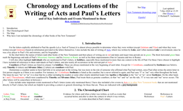 Chronology and Locations of the Writing of Acts and Paul's Letters