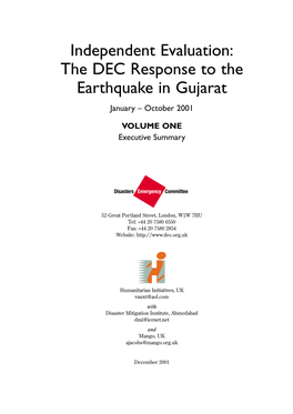 Independent Evaluation: the DEC Response to the Earthquake in Gujarat January – October 2001