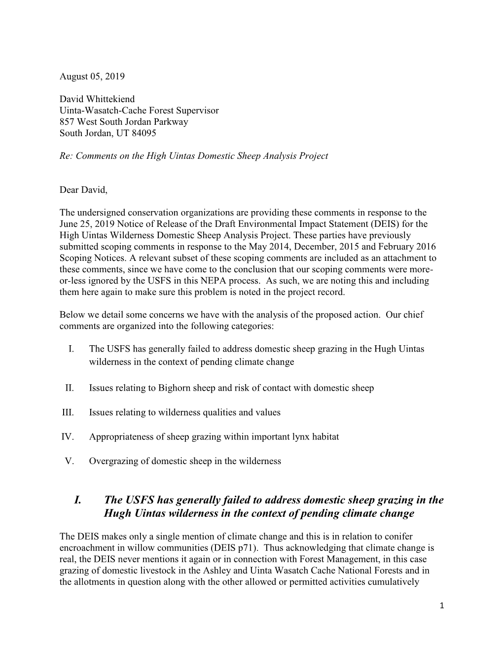 I. the USFS Has Generally Failed to Address Domestic Sheep Grazing in the Hugh Uintas Wilderness in the Context of Pending Climate Change