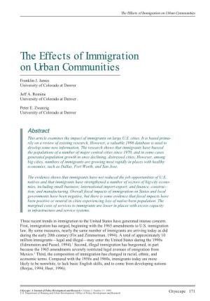 The Effects of Immigration on Urban Communities