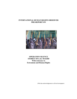 International Human Rights Observer Pre-Report On
