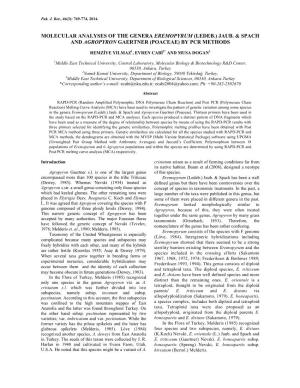 Molecular Analyses of the Genera Eremopyrum (Ledeb.) Jaub