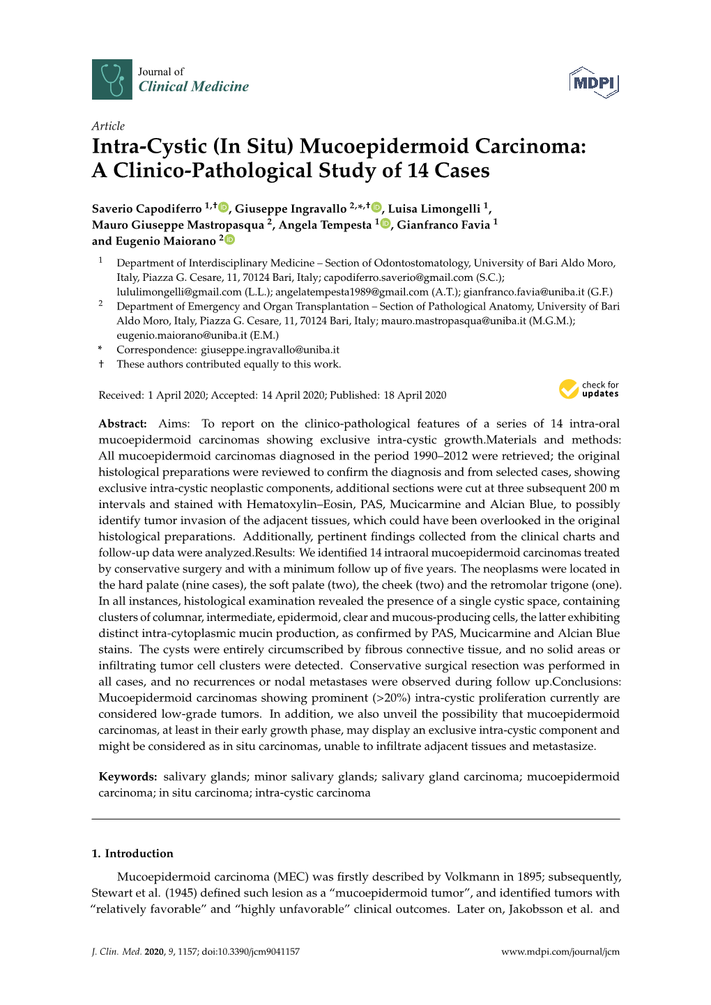 Mucoepidermoid Carcinoma: a Clinico-Pathological Study of 14 Cases